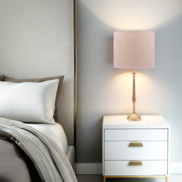 Modern antique brass spindle table lamp for luxury interiors