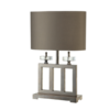 Table lamp with taupe gold fabric shade and chrome base