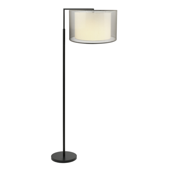 LLF Black Kardinia Civic Floor Lamp with black base and sheer organza outer and white inner shade