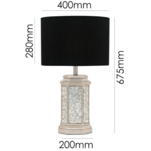 LLT Celine Black Table Lamp with antique mercury mirror pedestal base