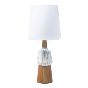 LLT Dokka Marble Table Lamp with white marble and timber veneer base