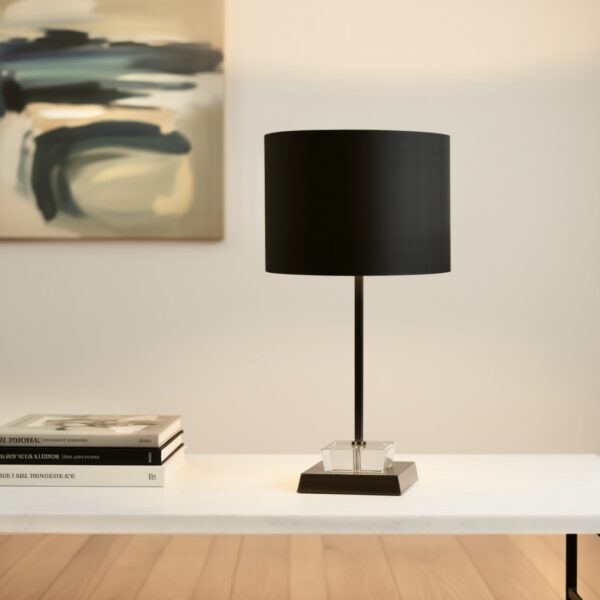 LLT Faiz Standard Black Table Lamp with crystal block and black chrome base