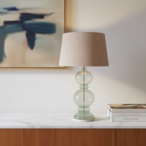 LLT Finch Natural Table Lamp with blue tinted glass double ball base