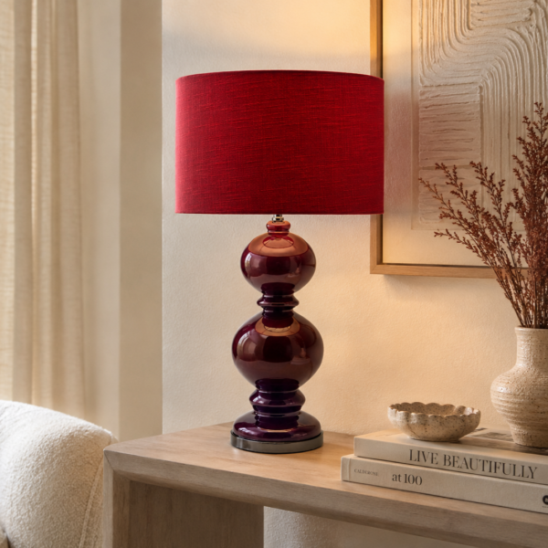 LLT Finch Red Table Lamp with double ball red glass base