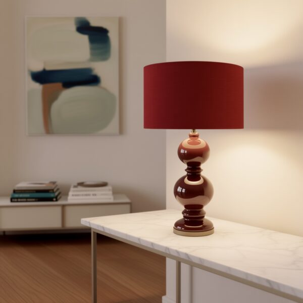 LLT Finch Red Table Lamp with double ball red glass base