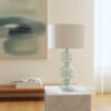 LLT Finch White Table Lamp with blue tinted glass double ball base