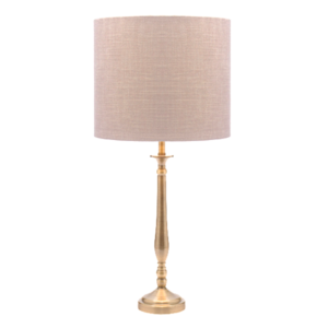LLT Flute Ab Linen Natural Table Lamp with antique brass base
