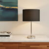 LLT Flynn Black Table Lamp with nickel base and black drum shade