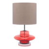LLT Gizmo Linen Sand Table Lamp with red glass base and linen shade
