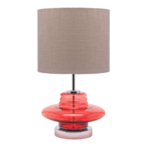 LLT Gizmo Linen Sand Table Lamp with red glass base and linen shade
