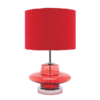 LLT Gizmo Red Table Lamp with red glass base and silk drum shade