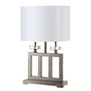 LLT Grace White Table Lamp with chrome rectangular base and crystal details