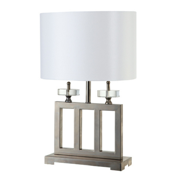 LLT Grace White Table Lamp with chrome rectangular base and crystal details