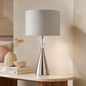 LLT Tower Crystal Ash Table Lamp with brushed nickel and crystal base