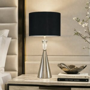 LLT Tower Crystal Black Table Lamp with brushed nickel and crystal base