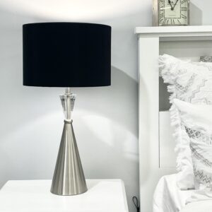 LLT Tower Crystal Black Table Lamp with brushed nickel and crystal base