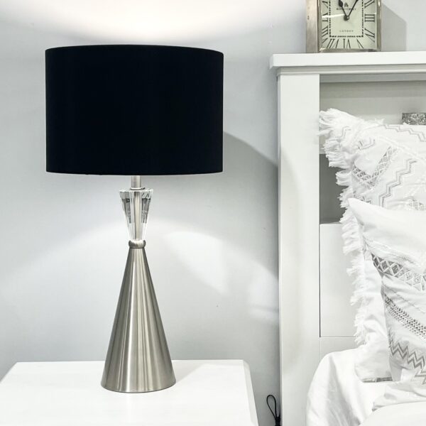 LLT Tower Crystal Black Table Lamp with brushed nickel and crystal base