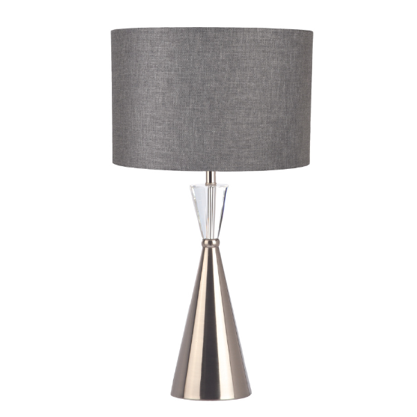 LLT Tower Crystal Charcoal Table Lamp with brushed nickel base
