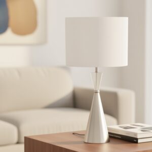 LLT Tower Crystal White Table Lamp with nickel base and crystal accent