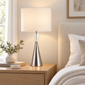 LLT Tower Crystal White Table Lamp with nickel base and crystal accent