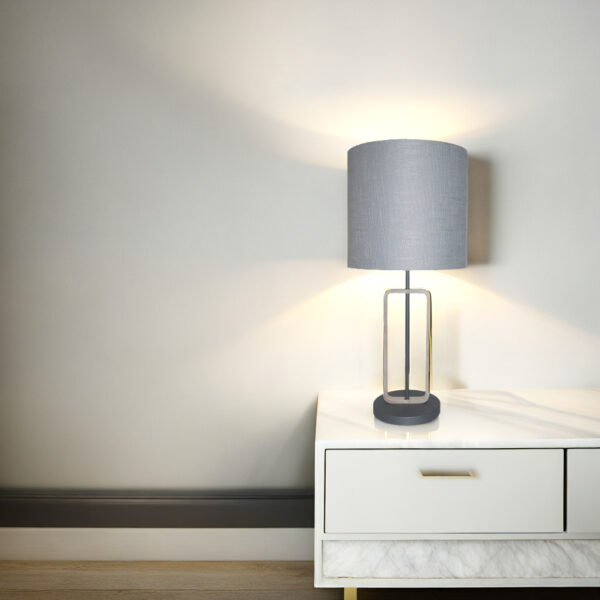 Modern stone grey table lamp with textured drum shade