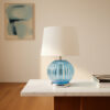 Blue Table Lamp with white tapered shade