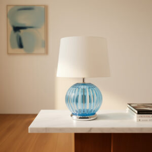 Blue Table Lamp with white tapered shade