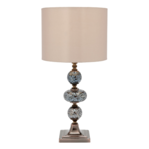 Decorative table lamp with mosaic detailing and satin shade