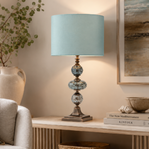 LLT Matilda Aquamarine Table Lamp with bronze mosaic base