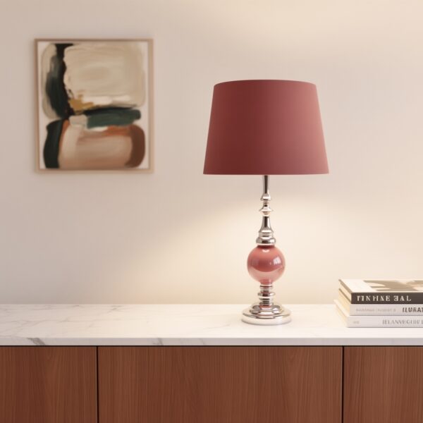 Modern blush pink table lamp with matching fabric shade