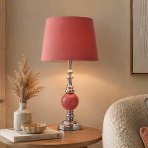 LLT Melody Blush Table Lamp with chrome stand and ceramic detail