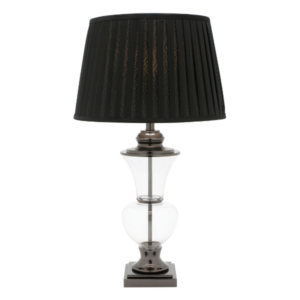 LLT Middleton Black Table Lamp with chrome glass base and silk shade