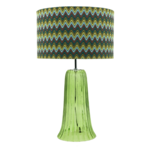 LLT Midori Cheveron2 Table Lamp with green fluted glass base