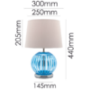 Blue acrylic table lamp with white fabric shade
