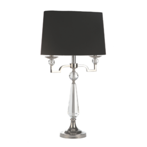 Chrome and crystal table lamp with black shade