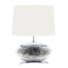 LLT Riff Raff White Table Lamp with African chrome sculptural base and white textured oval shade