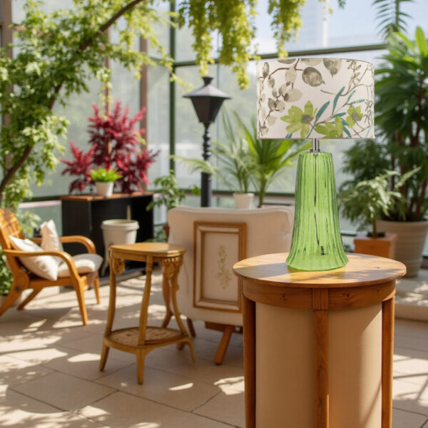 Nature inspired table lamp with fluted green glass stand