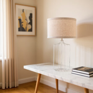 LLT Rhys white table lamp with wire metal base