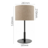 Black metal table lamp with linen taupe shade