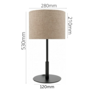 Black metal table lamp with linen taupe shade