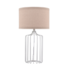 White painted metal table lamp with linen shade
