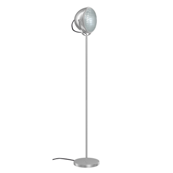 LLF Beama Floor Lamp with brushed nickel base and retro bowl shaped opal glass shade