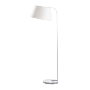 LLF Joii Marble White Floor Lamp with marble base and white painted metal arm and tapered shade