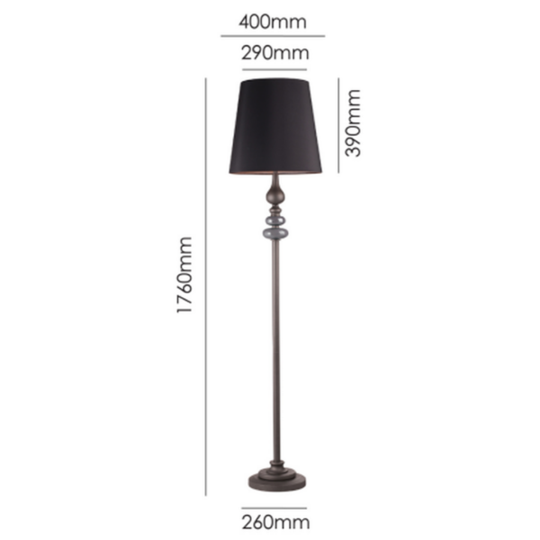 LLF Kingston floor lamp featuring decorative turned column and classic grey lined tapered shade