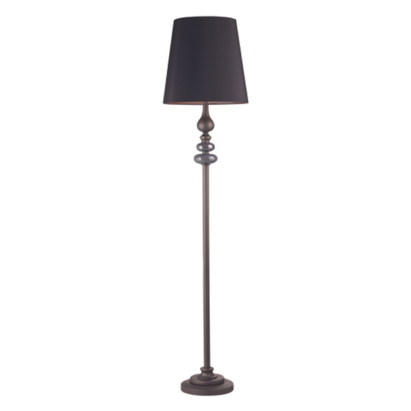 LLF Kingston Floor Lamp with graphite and greystone ornate base and grey lined tapered shade