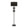LLF Pippa Floor Lamp with black rattan double ball base and grey textured drum shade