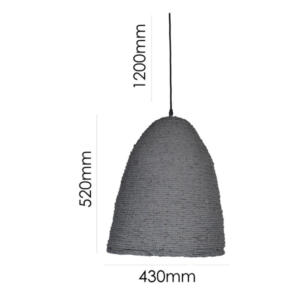 LLP Salem Shadow Pendant Light with grey painted hemp rope dome shade and black cord suspension