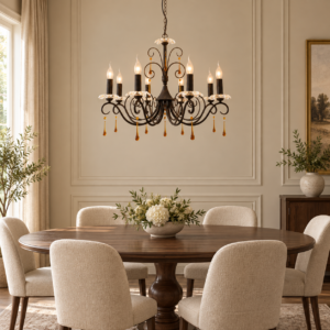 LLP Terrace 8LT Pendant Light styled as grand centrepiece in elegant formal dining room interior with warm ambient lighting
