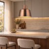 LLP Tikka Almond Pendant Light styled over kitchen bench in warm contemporary interior with copper accent tones
