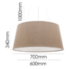 LLP Tripoli Coffee 5LT pendant light close up of fine wire suspension cords and ceiling fixing at top of coffee linen shade